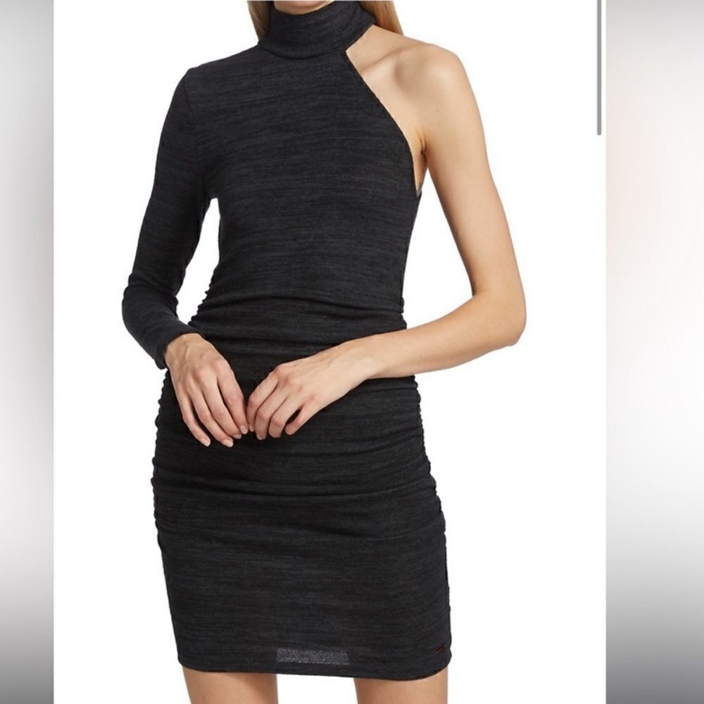 n: Philanthropy Revolve Electra Ruched One Sleeve Mini Dress In Charcoal.Size S